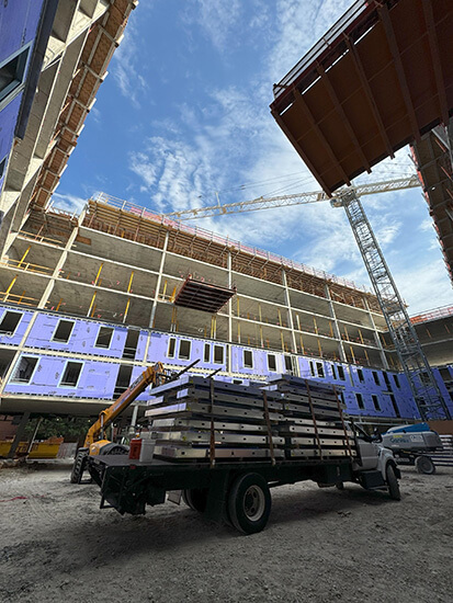 Wall panels were delivered fully prefabricated to the site.